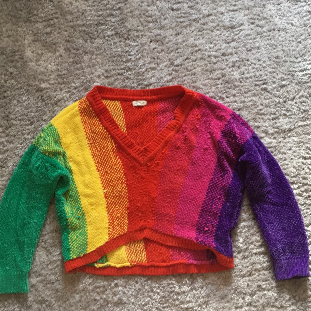 Silence and noise v neck cropped rainbow sweater